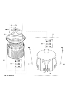 Tub And Basket Assembly Diagram and Parts List for GUD27EEPV0DG  General Electric Washer Dryer Combo