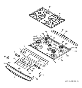 Control Panel & Cooktop Diagram and Parts List for JGS750DEF1BB  General Electric Range