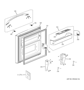 Freezer Door Diagram and Parts List for PFSS6PKXFSS  General Electric Refrigerator