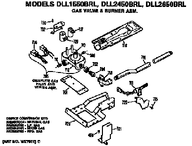Gas Valve And Burner Assembly Diagram and Parts List for DLL1550BRL  Hotpoint Dryer