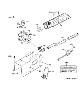 Gas Valve & Burner Assembly Diagram and Parts List for DMCD330GJ4WC  General Electric Dryer