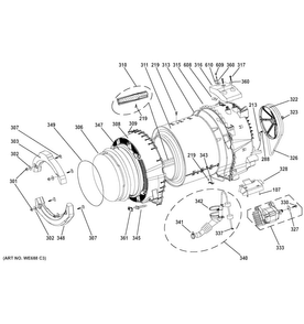 Tub & Motor Diagram and Parts List for GFWH1200H1WW  General Electric Washer