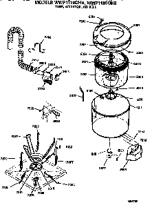 Tubs, Agitator And Air Bell Diagram and Parts List for WWP1170GHB  General Electric Washer