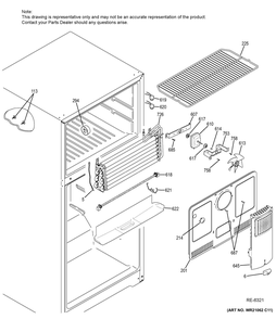 Freezer Section Diagram and Parts List for GTMP520ED5WW  General Electric Washer