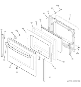 Lower Door Diagram and Parts List for JB860DJ2BB  General Electric Range