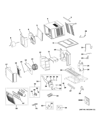 Room Air Conditioner Diagram and Parts List for AHE12DXL2  General Electric Air Conditioner