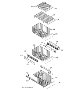 Freezer Shelves Diagram and Parts List for GSE30VHBBTSS  General Electric Refrigerator