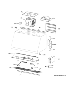 Range Hood Diagram and Parts List for CVW93644P1WM  General Electric Range Hood