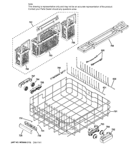 LOWER RACK ASSEMBLY Diagram and Parts List for ZDT975SIJ0II  General Electric Dishwasher