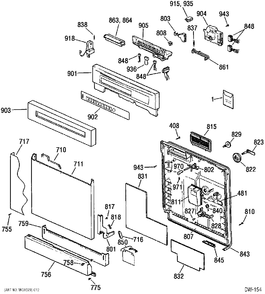 DOOR & ESCUTCHEON PARTS Diagram and Parts List for GSD5911D00WW  General Electric Dishwasher
