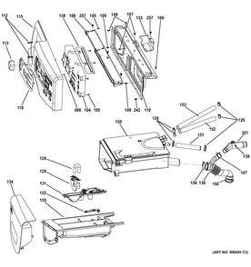 Controls & Dispenser Diagram and Parts List for GFWN1300J0WW  General Electric Washer