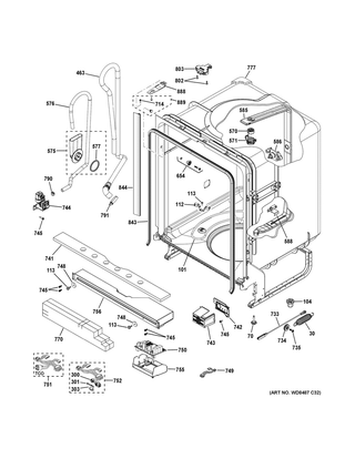Body Parts Diagram and Parts List for GDT545PSJ6SS  General Electric Dishwasher