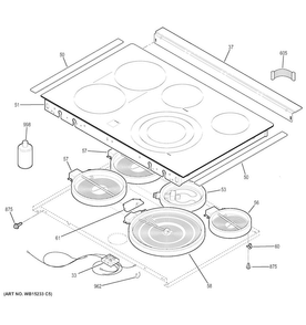Cooktop Diagram and Parts List for JS750EF1ES  General Electric Range