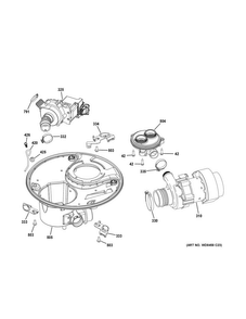 Sump & Motor Mechanism Diagram and Parts List for GDF510PMD6SA  General Electric Dishwasher