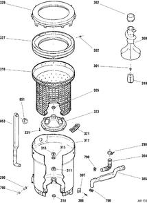TUB & AGITATOR ASSEMBLY Diagram and Parts List for GBXR1060TAWW  General Electric Washer