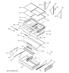 Fresh Food Shelves Diagram and Parts List for GFE28HMHFES  General Electric Refrigerator