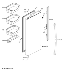 Fresh Food Door - Lh Diagram and Parts List for GNE25JMKZFES  General Electric Refrigerator