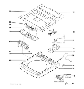 Controls & Top Panel Diagram and Parts List for WSLS1500H0WW  General Electric Washer