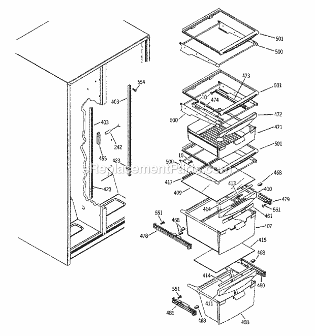 FRESH FOOD SHELVES Diagram and Parts List for GSH25JSTASS  General Electric Refrigerator