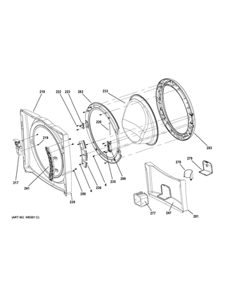 Front Panel & Door Diagram and Parts List for GFW430SSM0WW  General Electric Washer