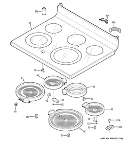 Cooktop Diagram and Parts List for PB911SJ3SS  General Electric Range