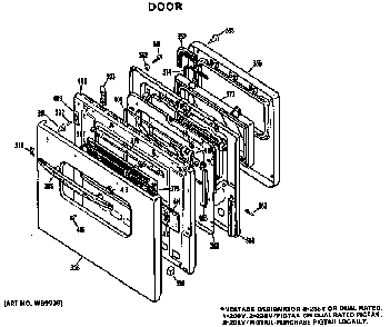 Door Diagram and Parts List for JKP27*D2  General Electric Wall Oven