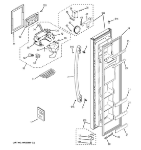 Freezer Door Diagram and Parts List for GSE25ETHBCC  General Electric Refrigerator