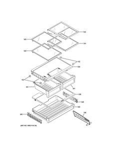 Fresh Food Shelves Diagram and Parts List for GNE25JGKCFBB  General Electric Refrigerator