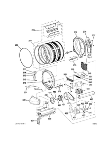 DRUM & MOTOR Diagram and Parts List for UPGT650EH0MG  General Electric Dryer