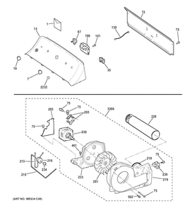 Backsplash, Blower & Motor Assembly Diagram and Parts List for HTX24EASK0WW  Hotpoint Dryer