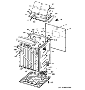Cabinet Diagram and Parts List for GTUP240GM4WW  General Electric Washer Dryer Combo