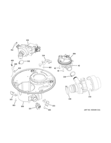 Sump & Motor Mechanism Diagram and Parts List for GDT545PGJ2BB  General Electric Dishwasher