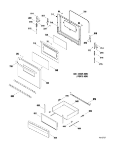DOOR & DRAWER Diagram and Parts List for MCBS524J2WW  General Electric Range