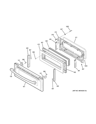 Upper Door Diagram and Parts List for JB860DJ6BB  General Electric Range