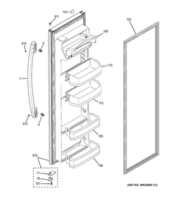 Fresh Food Door Diagram and Parts List for GSE25ETHCBB  General Electric Refrigerator