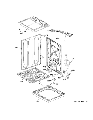 Cabinet & Top Panel Diagram and Parts List for GTD75ECSL1WS  General Electric Dryer