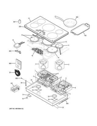 Control Panel & Cooktop Diagram and Parts List for CHP95362M1SS  General Electric Cooktop