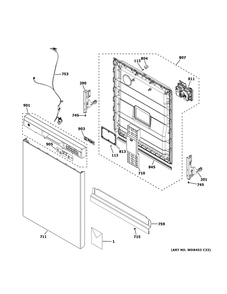 Escutcheon And Door Assembly Diagram and Parts List for GDF550PGR6BB  General Electric Dishwasher