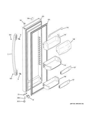 Fresh Food Door Diagram and Parts List for DSE25JGHKCBB  General Electric Refrigerator