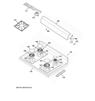 Cooktop Diagram and Parts List for RGBS200DM1WW  General Electric Range