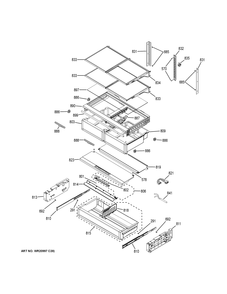 FRESH FOOD SHELVES Diagram and Parts List for CFE28UELCDS  General Electric Refrigerator