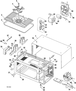 DOOR, CONTROLS, GRILLE & CASE Diagram and Parts List for JEM31WYC001  General Electric Microwave