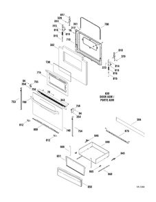 DOOR & DRAWER Diagram and Parts List for RCBS536WJ2WW  General Electric Range