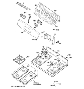 Control Panel & Cooktop Diagram and Parts List for JGBS60DEF1CC  General Electric Range