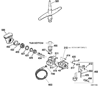 MOTOR & PUMP Diagram and Parts List for GSC3304F03WW  General Electric Dishwasher