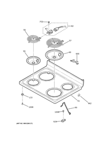 Cooktop Diagram and Parts List for JB258DM5WW  General Electric Range