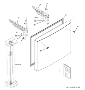 Freezer Door Diagram and Parts List for XNE25JGKLFBB  General Electric Refrigerator