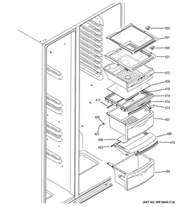 Fresh Food Shelves Diagram and Parts List for GSE25GGHECCC  General Electric Refrigerator