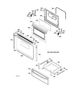 DOOR & DRAWER Diagram and Parts List for JCBS250ST1SS  General Electric Range
