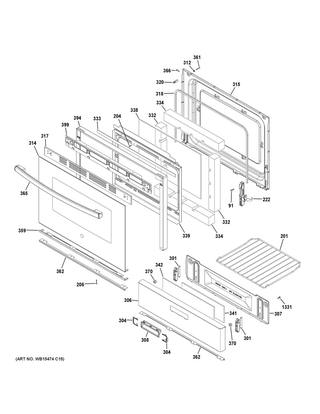Door & Drawer Parts Diagram and Parts List for JGBS60DEK4WW  General Electric Range